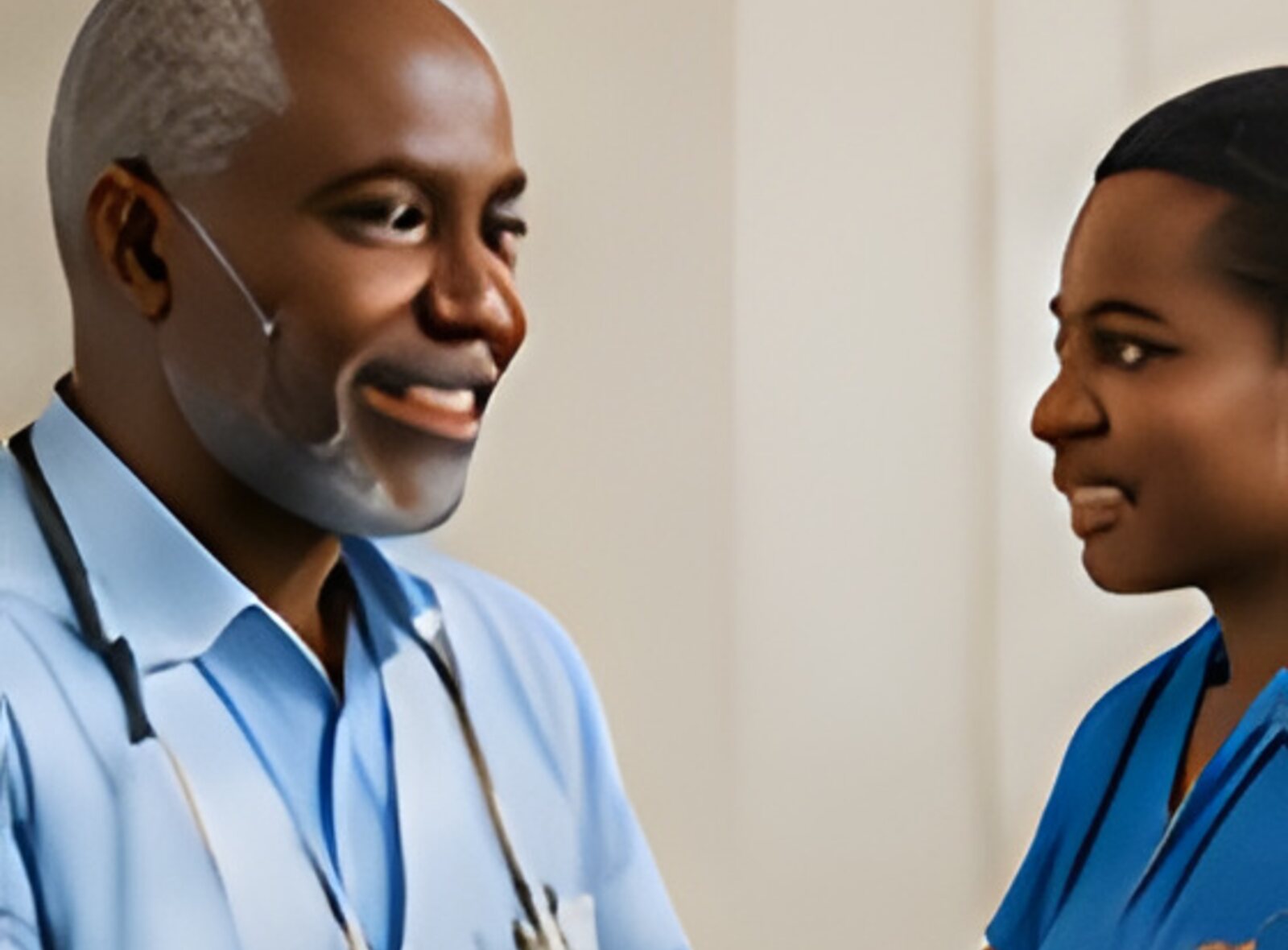An older man smiling during a visit with a doctor