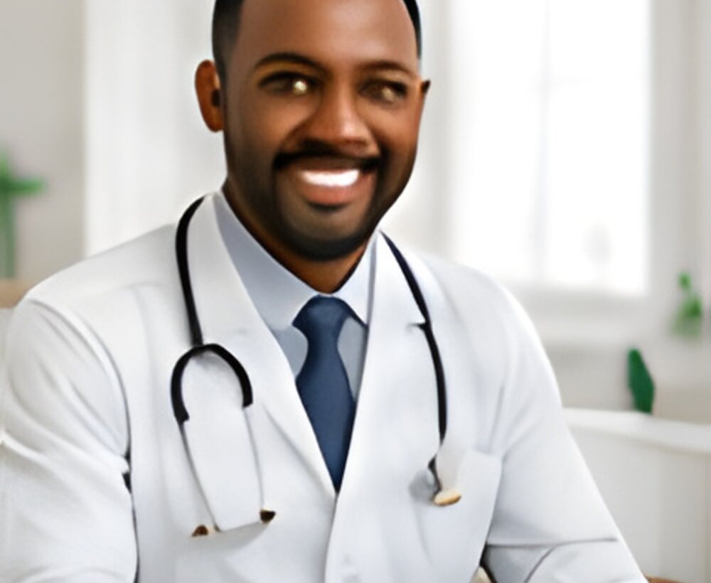 A smiling doctor in a white coat