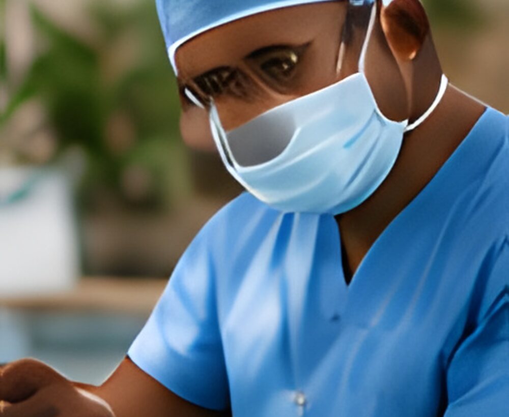 A specialist in a surgical mask
