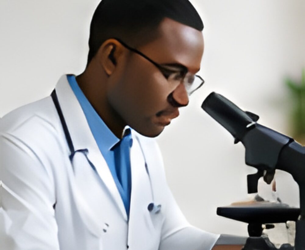 A scientist using a microscope